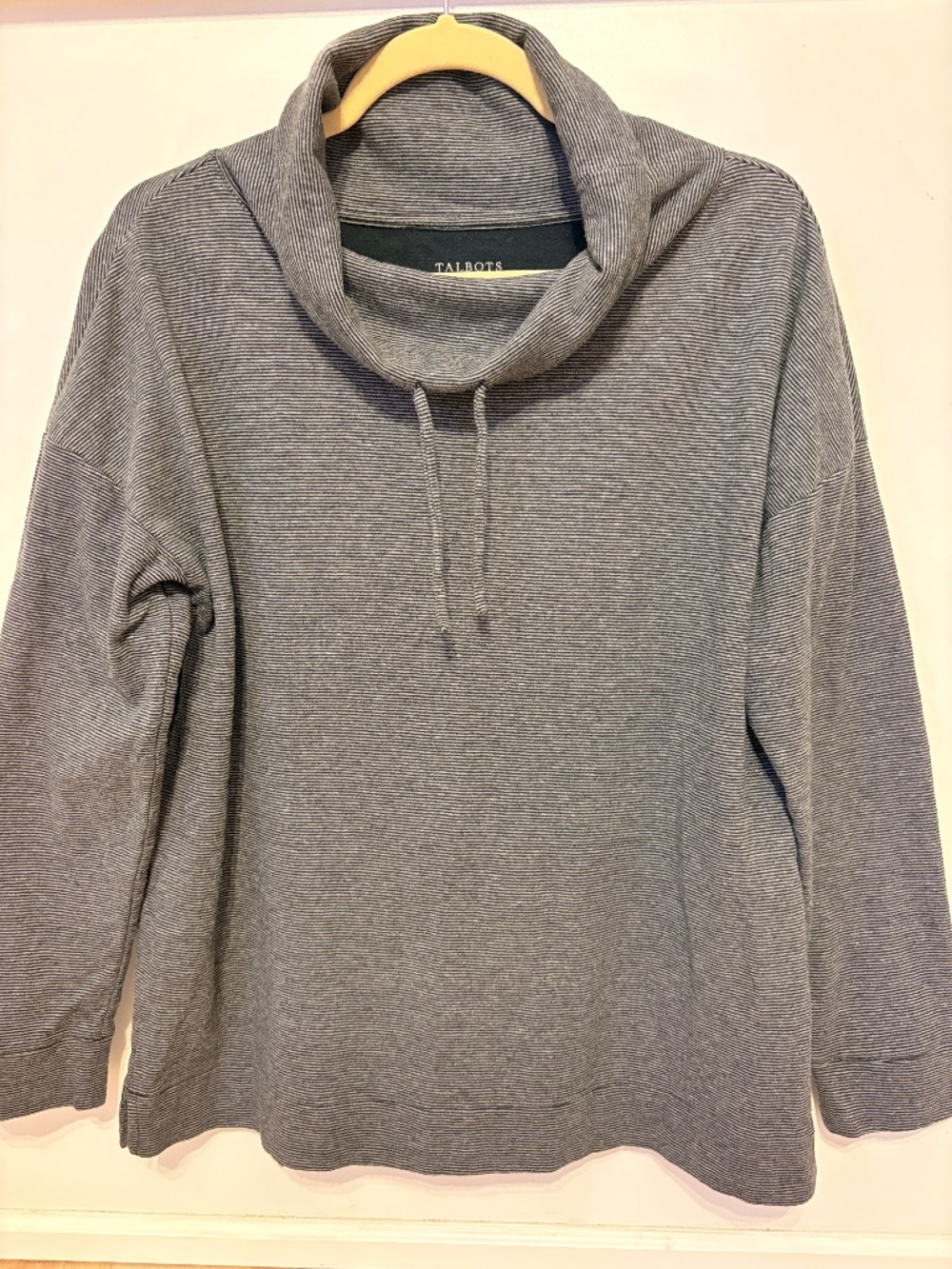97 % Cotton Talbots cowl neck striped long sleeve pullover top.